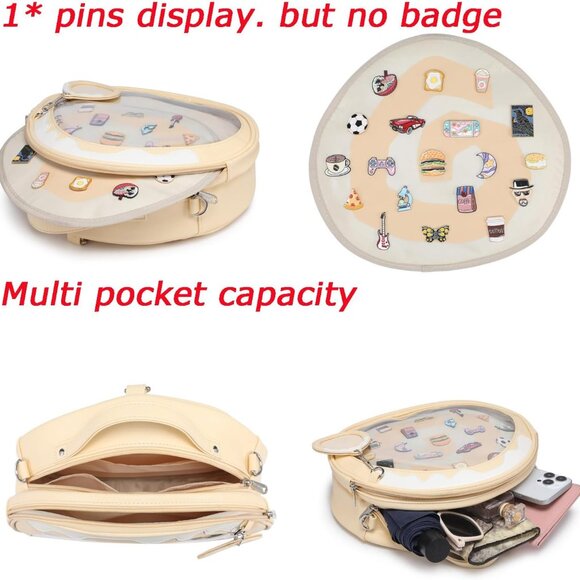 Yellow Kawaii Multi-Purpose Ita Bag Backpack with Clear Window for Pins & Badges - Picture 5 of 6
